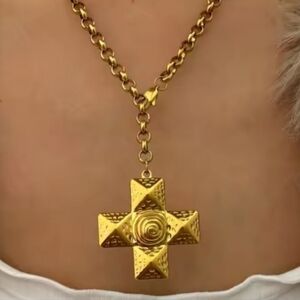 New 12th Tribe 18k Gold Cross Necklace with Textured Pendant